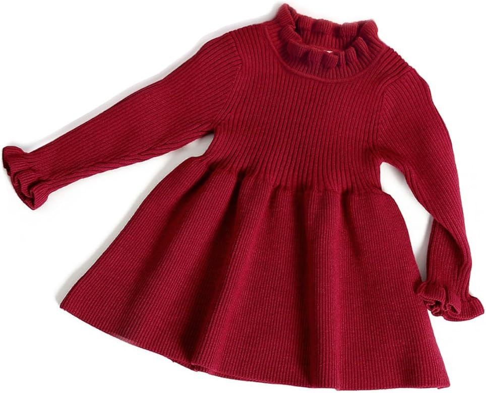 Simplee kids Little Girls' Long Sleeve Girl Dresses and Rompers Ribbed Knit Sweater Dress Black f... | Amazon (US)