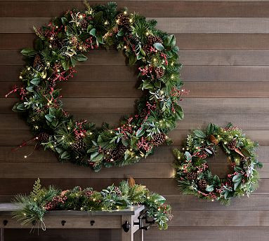 Pre-Lit Faux Pine & Berries Wreath & Garland | Pottery Barn (US)