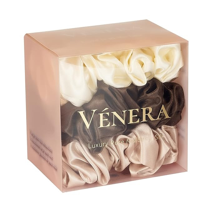 Vénera Silk 100% Pure 22 Momme Mulberry Silk Scrunchies- 3 Pieces Silk Hair Ties for Anti-Crease... | Amazon (US)