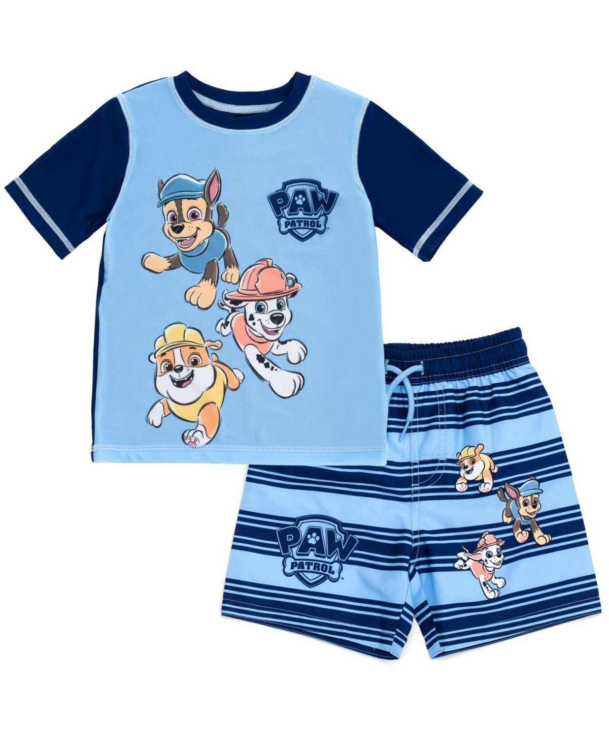 Paw Patrol Little Boys Upf 50+ Rash Guard and Swim Trunks Outfit Set - Chase, marshall, rubble / navy | Macy's