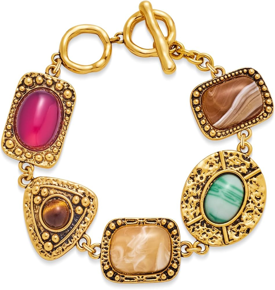 WOWORAMA Vintage Gold Bracelet for Women Chunky Statement Bracelets Colorful Geometric Resin Ston... | Amazon (US)