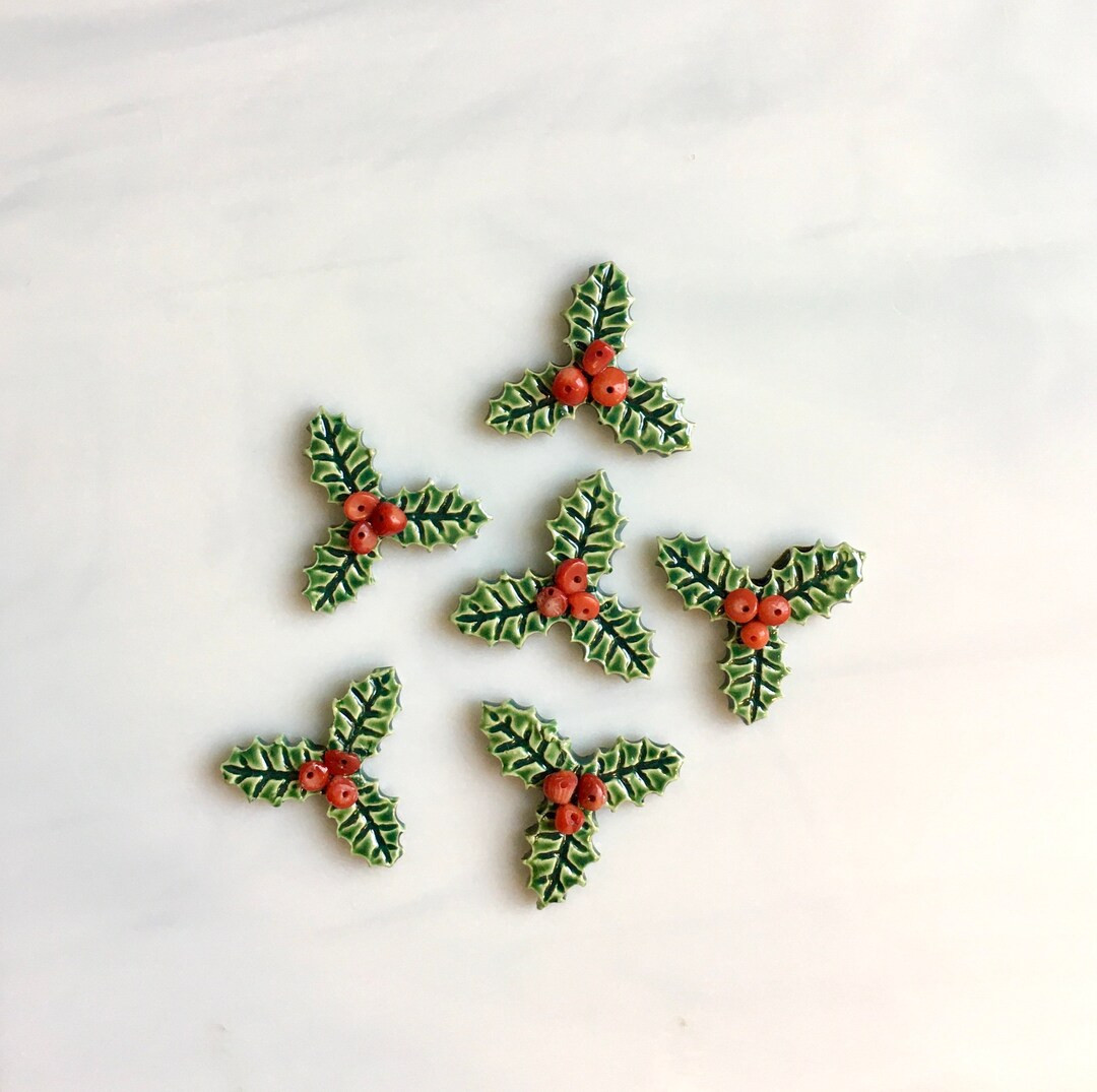 Ceramic Holly Leaf Tiles 6 Pcs Christmas Holiday Theme Red - Etsy | Etsy (US)