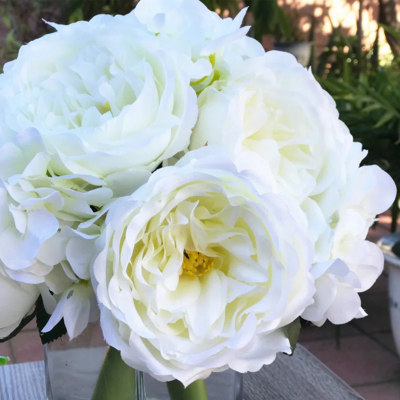 Peony and Hydrangea Floral Arrangement in Vase | Wayfair North America