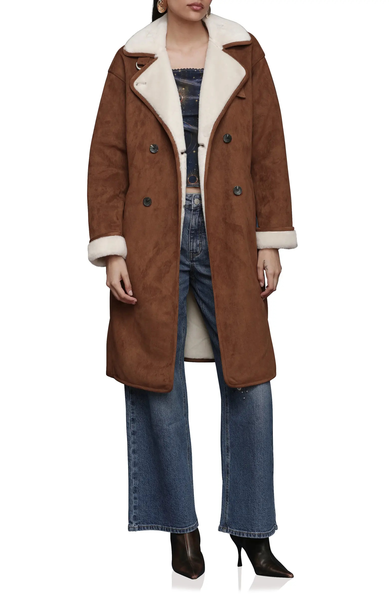 Double Breasted Faux Fur Belted Coat | Nordstrom