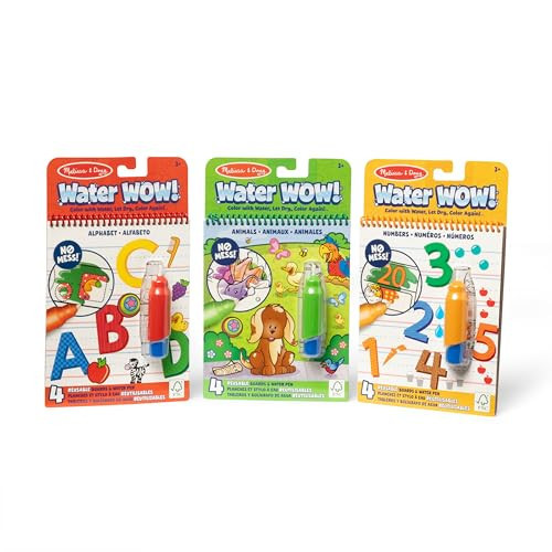 Melissa & Doug Water Wow! 3-Pack – Animals, Alphabet, Numbers Water-Reveal Travel Activity Pads | Amazon (US)