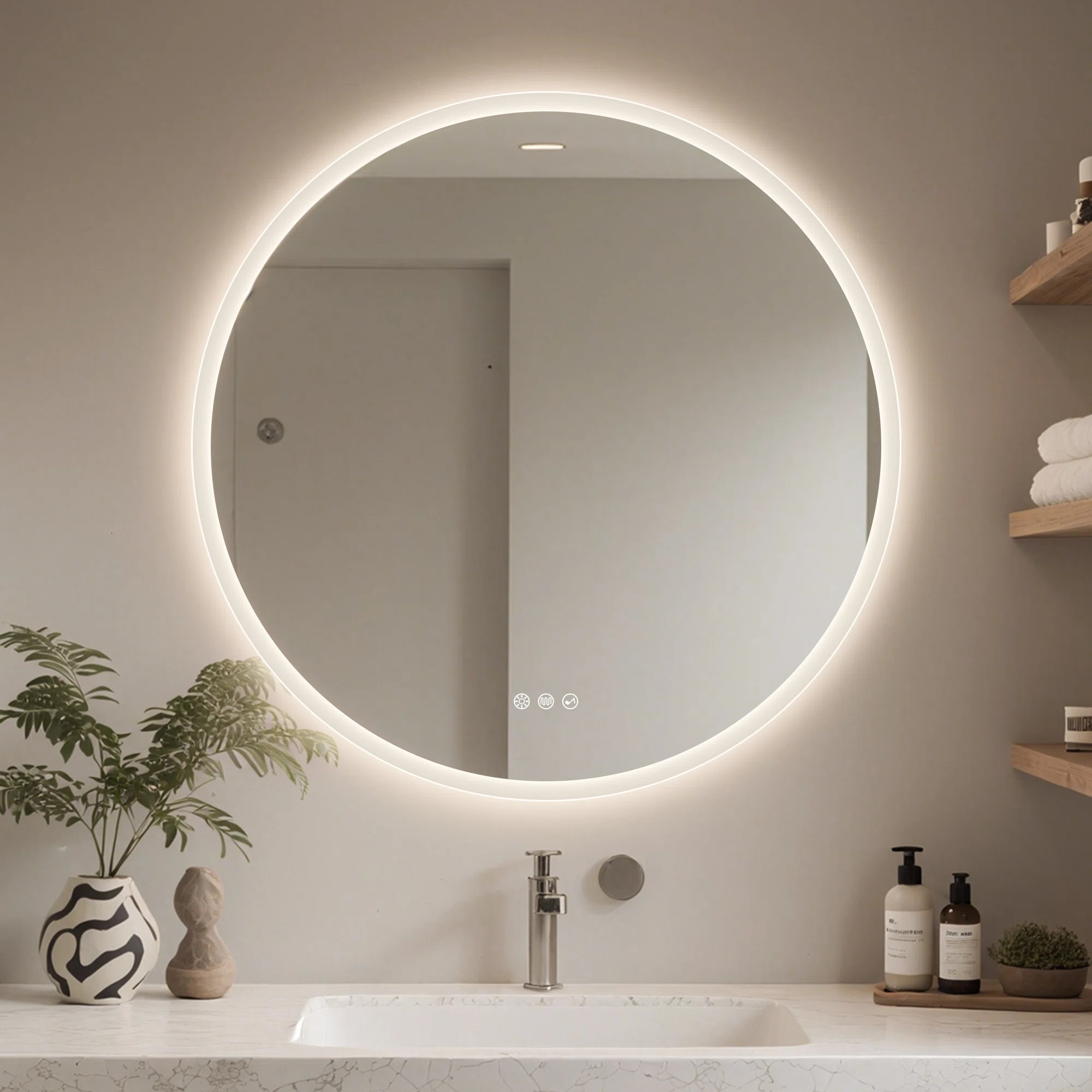 Epperly LED Round Bathroom Mirror with Bluetooth Dimmable Brightness Anti-fog Function | Wayfair North America