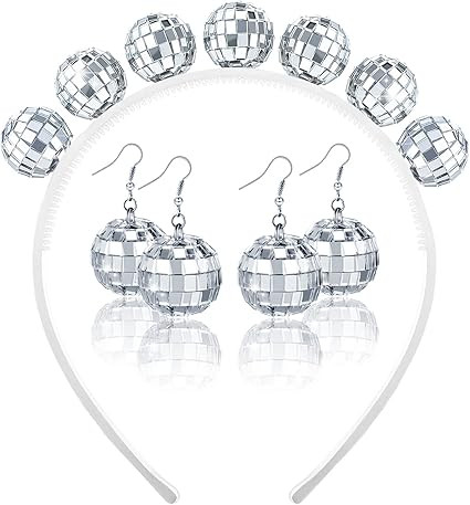 Hicarer 2 Pairs 70s Silver Disco Ball Earrings and Vintage Disco Ball Headband for Costume Party ... | Amazon (US)