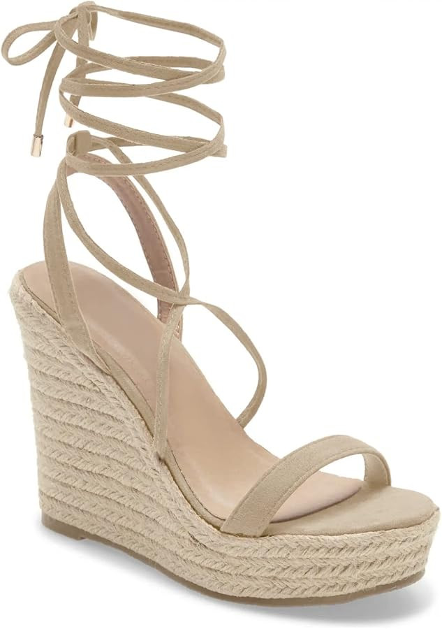 Coutgo Women's Espadrille Wedges Lace Up Platform Ankle Cross Strap Slingback Summer Dress Sandal... | Amazon (US)