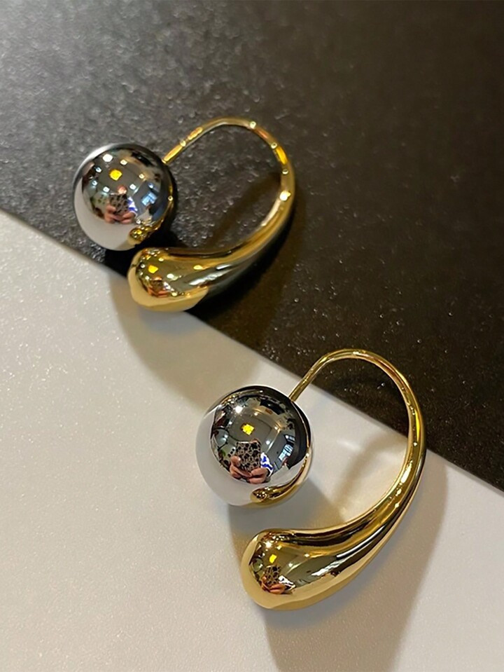1pair Metallic Mixed Color Waterdrop Shape Earrings With Elegant Design For Commuting, Versatile ... | SHEIN