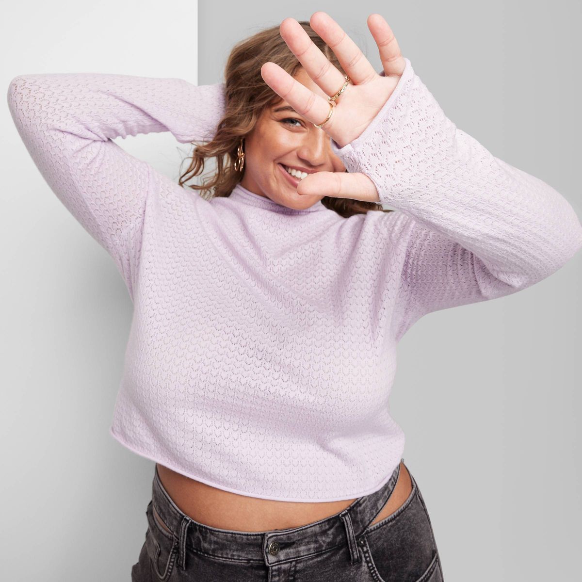 Women's Mock Turtleneck Pointelle Pullover Sweater - Wild Fable™ Light Violet XXL | Target