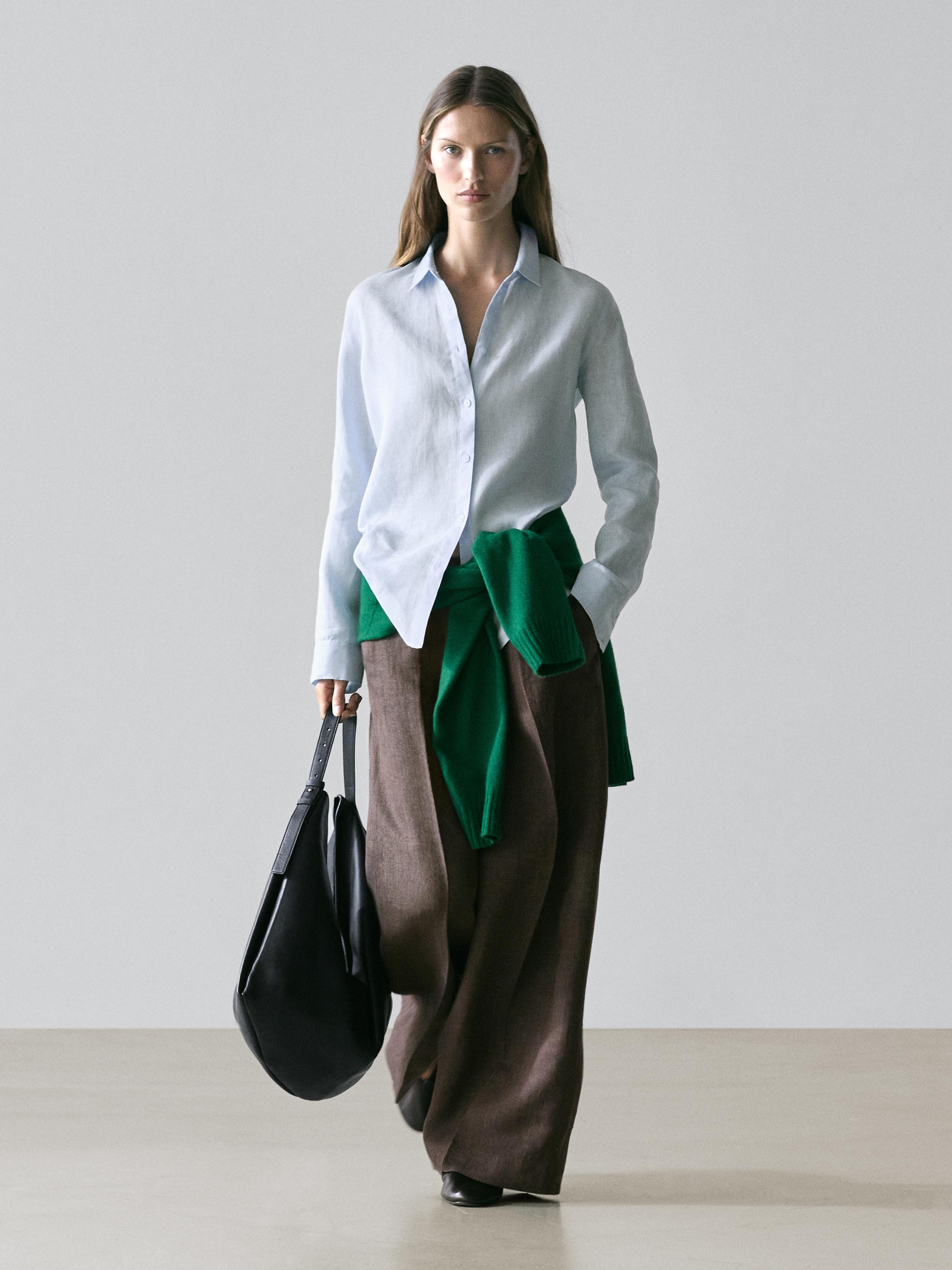 Flowing 100% linen shirt · Sky Blue, White, Yellow, Mid Yellow, Navy Blue, Indigo, Clay, Orange,... | Massimo Dutti UK