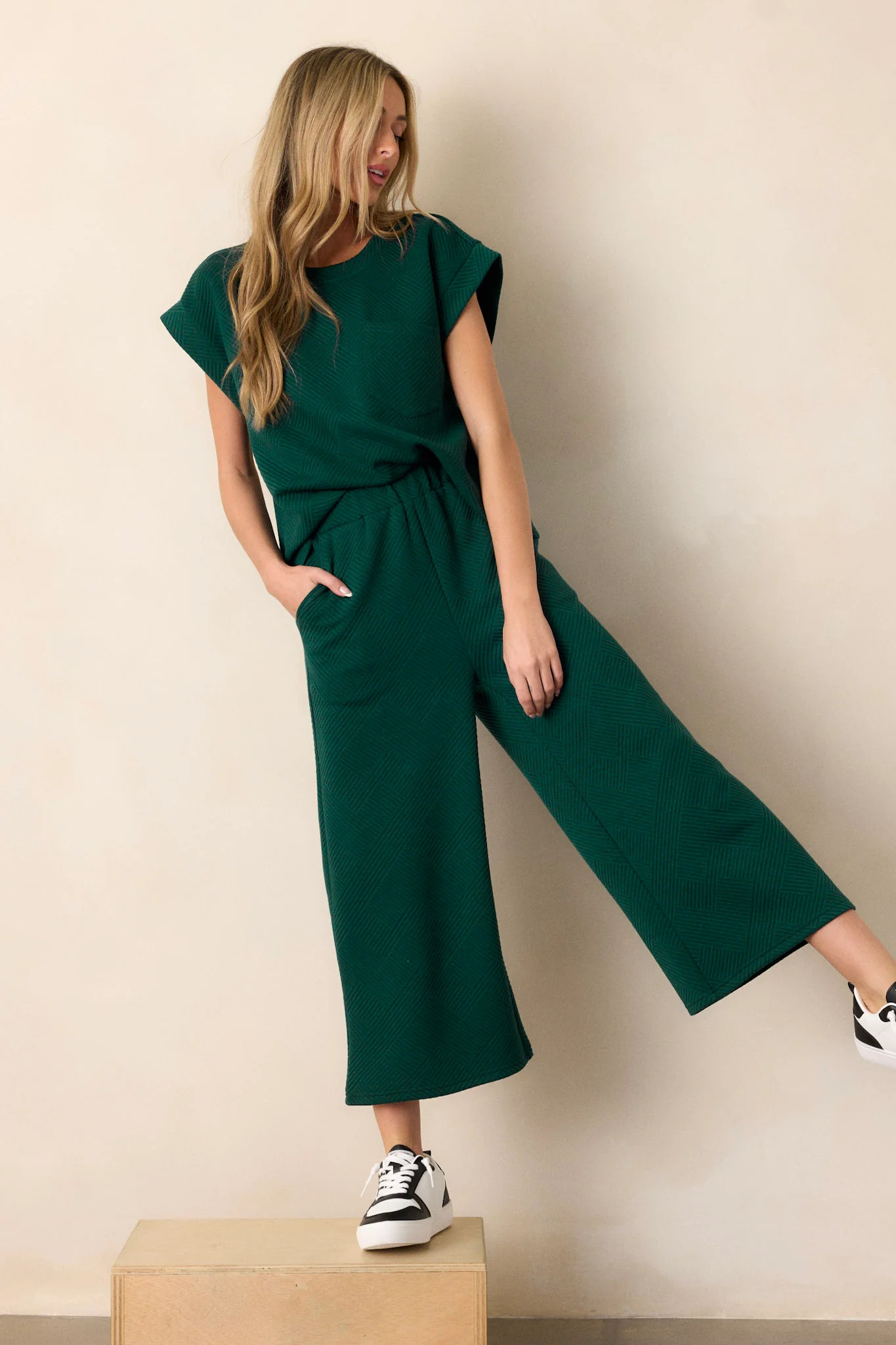 Tell Me Forest Green Cropped Textured Pants | Red Dress