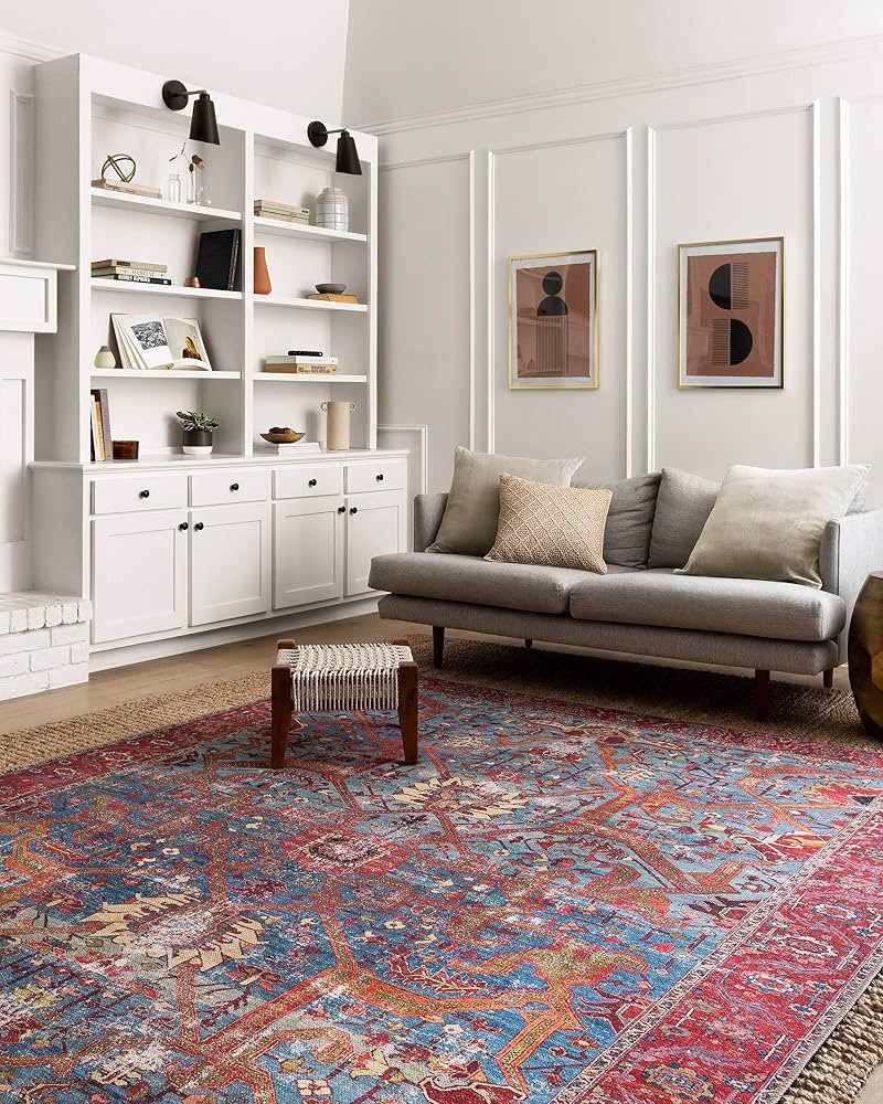 Loloi II Loren Blue/Red 7'-6" x 9'-6" Area Rug | Amazon (US)