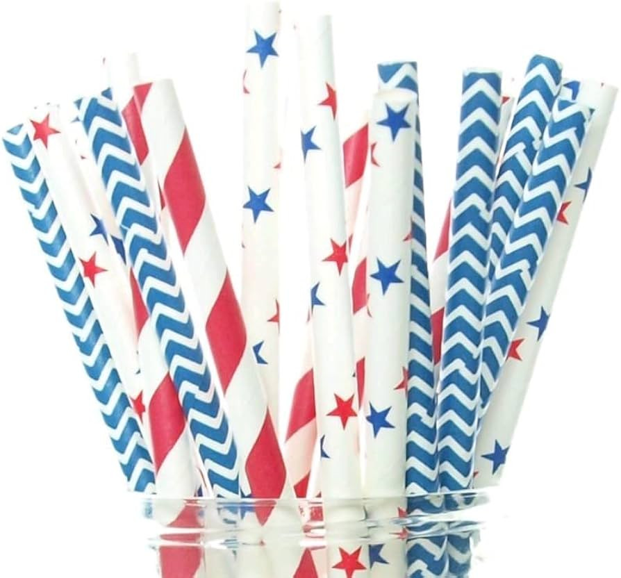 4th of July Straws USA Red, White & Blue Paper Party Straws (25 Pack) - America Patriotic BBQ Sup... | Amazon (US)