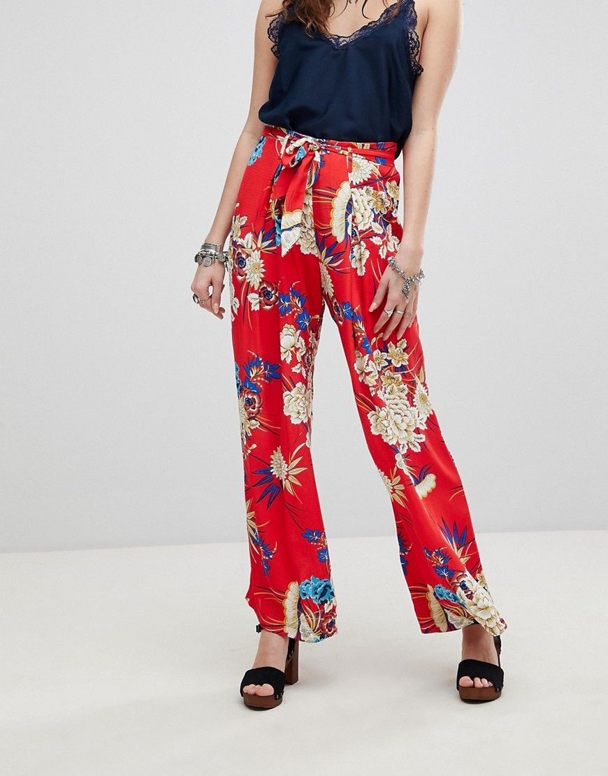Kiss The Sky Floral Wide Leg Pants Co-Ord - Red | ASOS US