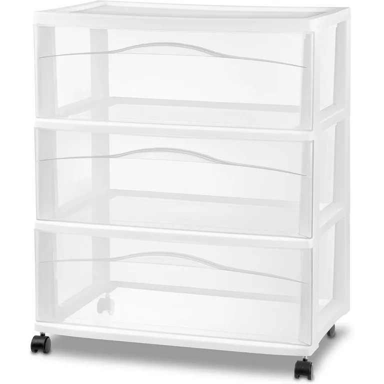Wide 3-Drawer Cart, Plastic Storage Organizer Drawers with Wheels, White - Rolling Multipurpose B... | Walmart (US)