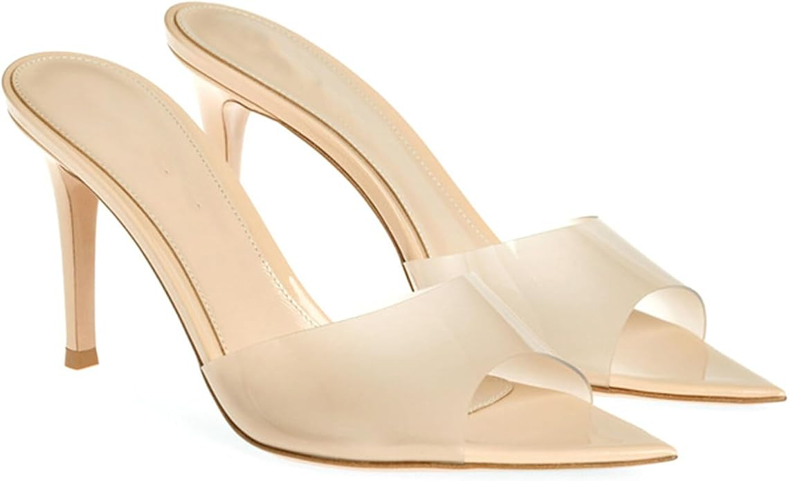 Women'S Clear Pointed Open Toe Stiletto Heel Slide Sandals Fashion Sexy Slip On Transparent Strap... | Amazon (US)