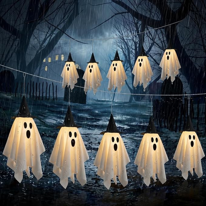 Halloween Ghost Decor 12.5 FT Halloween Ghost String Lights with Hats | Halloween Outdoor Decor -... | Amazon (US)