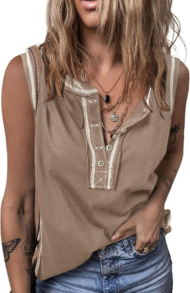 SHEWIN Tank Tops for Women 2025 Causal Sleeveless V Neck T Shirts Womens Summer Tops | Amazon (US)