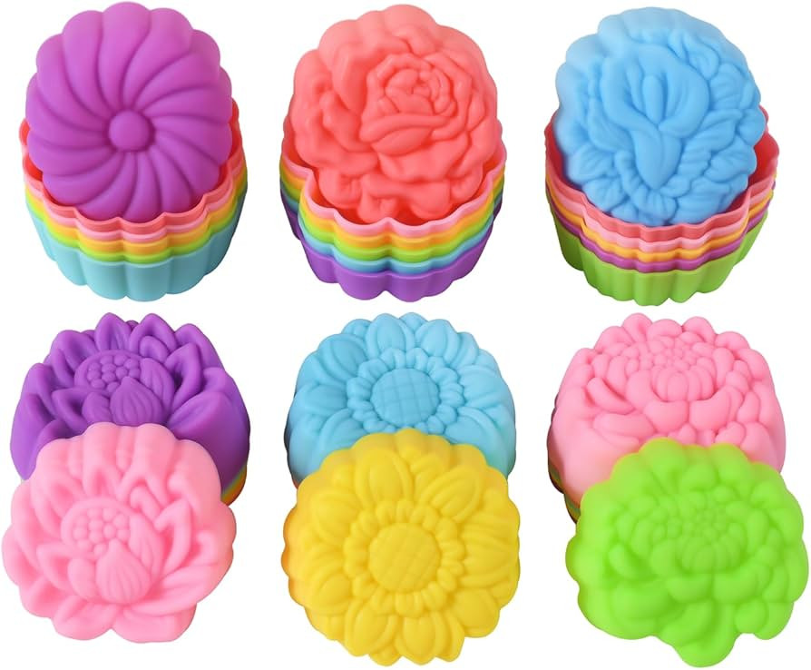 Reusable Silicone Baking Cups, 2 Inch Mini Size Silicone Cupcake Liners for baking, Multi Flower ... | Amazon (US)