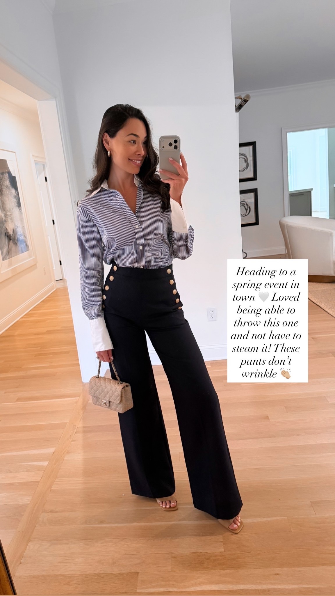 Shirt is linked on my stories! Spring event outfit, navy trouser, stripe button down, nautical style, classic outfit, workwear. 

#LTKootd #LTKdayinmylife #LTKWorkwear