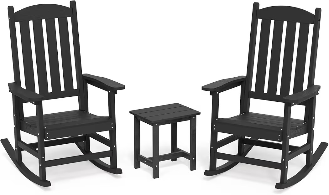 LUE BONA Outdoor Rocking Chairs Set of 3, 2 Chairs & 1 Table HDPS Poly Rocking Chair, All Weather... | Amazon (US)