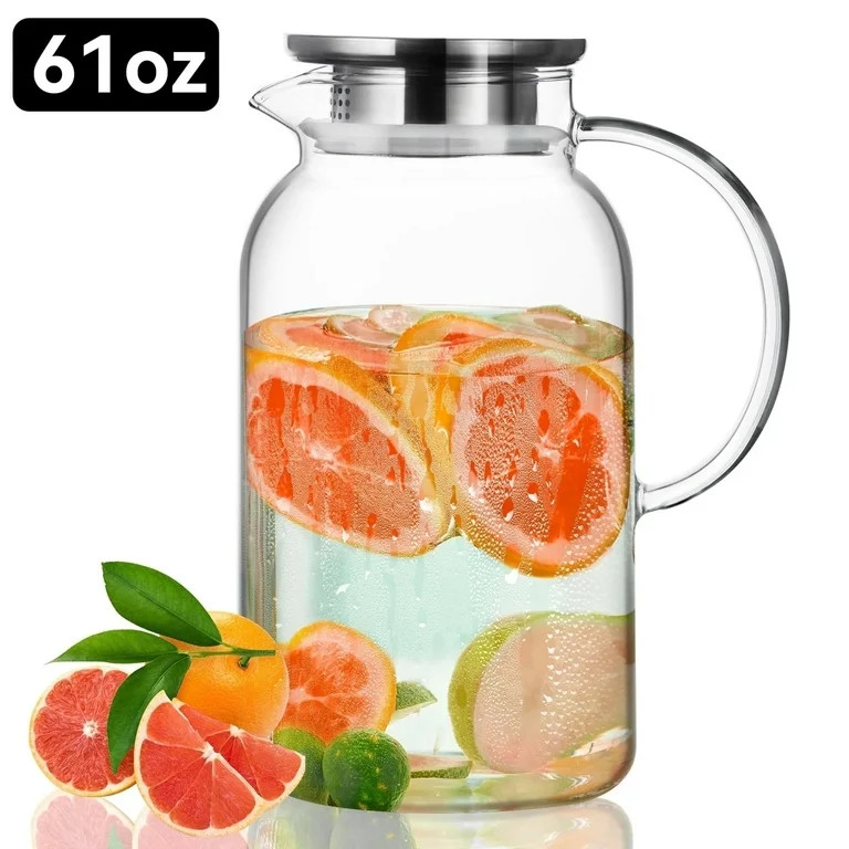 Baalaka 61oz Glass Pitcher w/Leak-Proof Lid - Heat-Resistant Beverage Carafe for Iced Tea, Coffee... | Walmart (US)