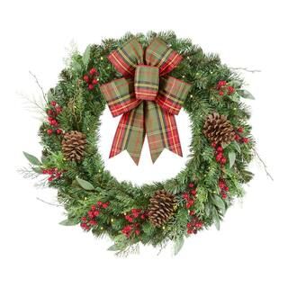 Home Accents Holiday 30 in. Prelit Woodmoore Artificial Christmas Artificial Christmas Wreath 21G... | The Home Depot