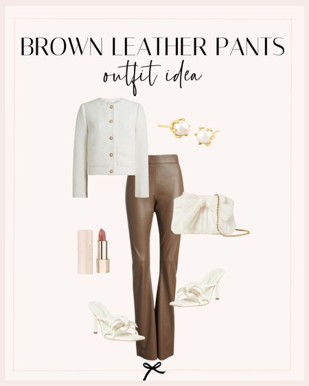 Brown leather pants outfit idea. These flare faux leather pants and lady jacket are perfect for a spring workwear look. 

#LTKSeasonal #LTKstyletip #LTKworkwear