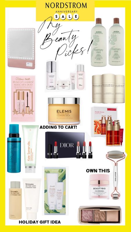 Nordstrom Anniversary sale is here! Grab up your beauty must haves at fantastic discounts for a limited time! From Clarins, Charlotte Tilbury, MAC, Elemis Dior, Kate Somerville, Beauty Bio, Donna Karen, Necessarie and more! These Nordstrom beauty exclusives make fantastic early holiday gifting too! Anti-aging skincare, affordable skincare, designer skincare, Clarins double serum, Claris eye lift, beauty bio micro needle set, Dyson hairdryer, oribe haircare, Kate somerville cleanser, Fresh Beauty cleanser, Dior lipstick, la mer cream, Elemis pro collagen cleaning balm, Charlotte tilbury pillow talk, donna Karen deodorant 

#LTKbeauty #LTKxNSale #LTKunder100