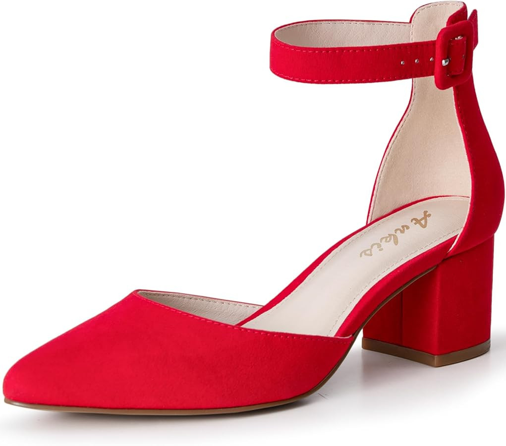 Ankis Closed Toe Heels for Women -Black Nude Gold Silver Pointed Toe Heels Low Block Chunky Women... | Amazon (US)