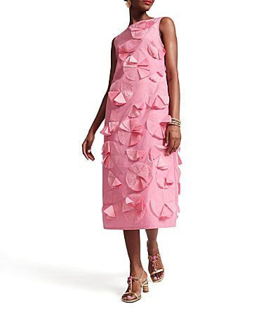 FRANCES VALENTINE Poplin Origami Flower Boatneck Sleeveless Midi Dress - M | Dillard's