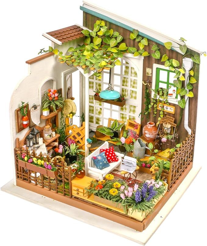 ROBOTIME DIY Miniature Dollhouse Kit Garden House with Furniture Sets Best Birthday Gifts for Adu... | Amazon (US)