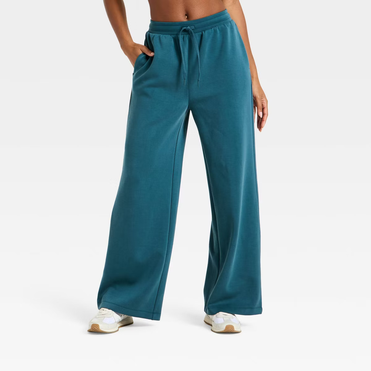 Women's Airy Sleek Ribbed Wide Leg Sweatpants - All In Motion™ Blue 4X | Target