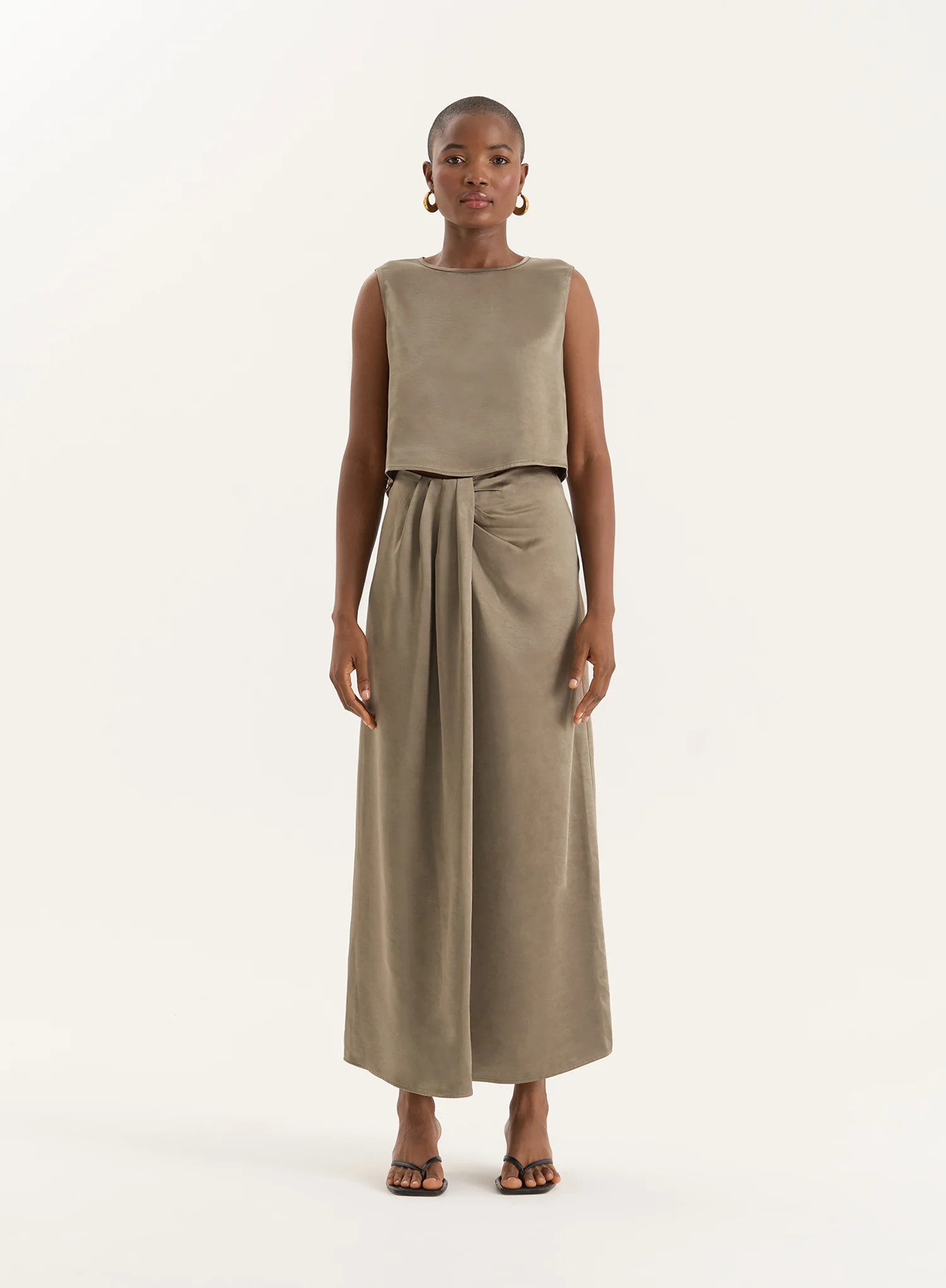 Olive Satin Maxi Skirt- Verona | 4th & Reckless