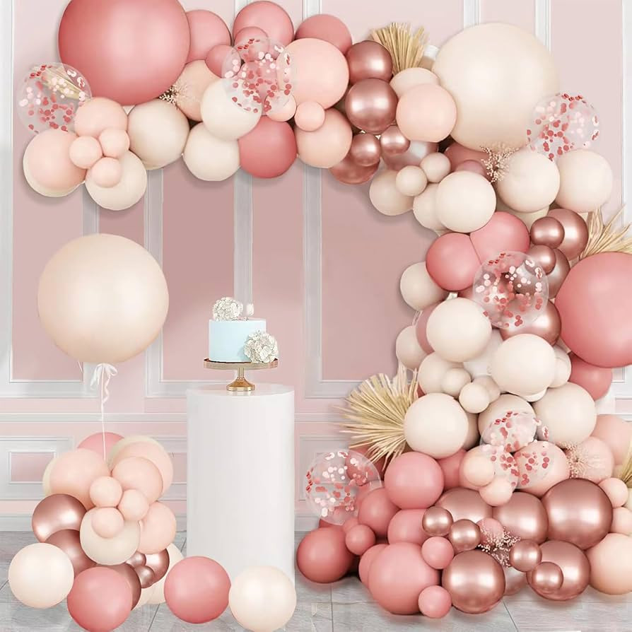 Blush Pink Balloons Garland Arch Kit,144pcs Retro Pink Rose Gold Sand White Confetti Balloons for... | Amazon (US)