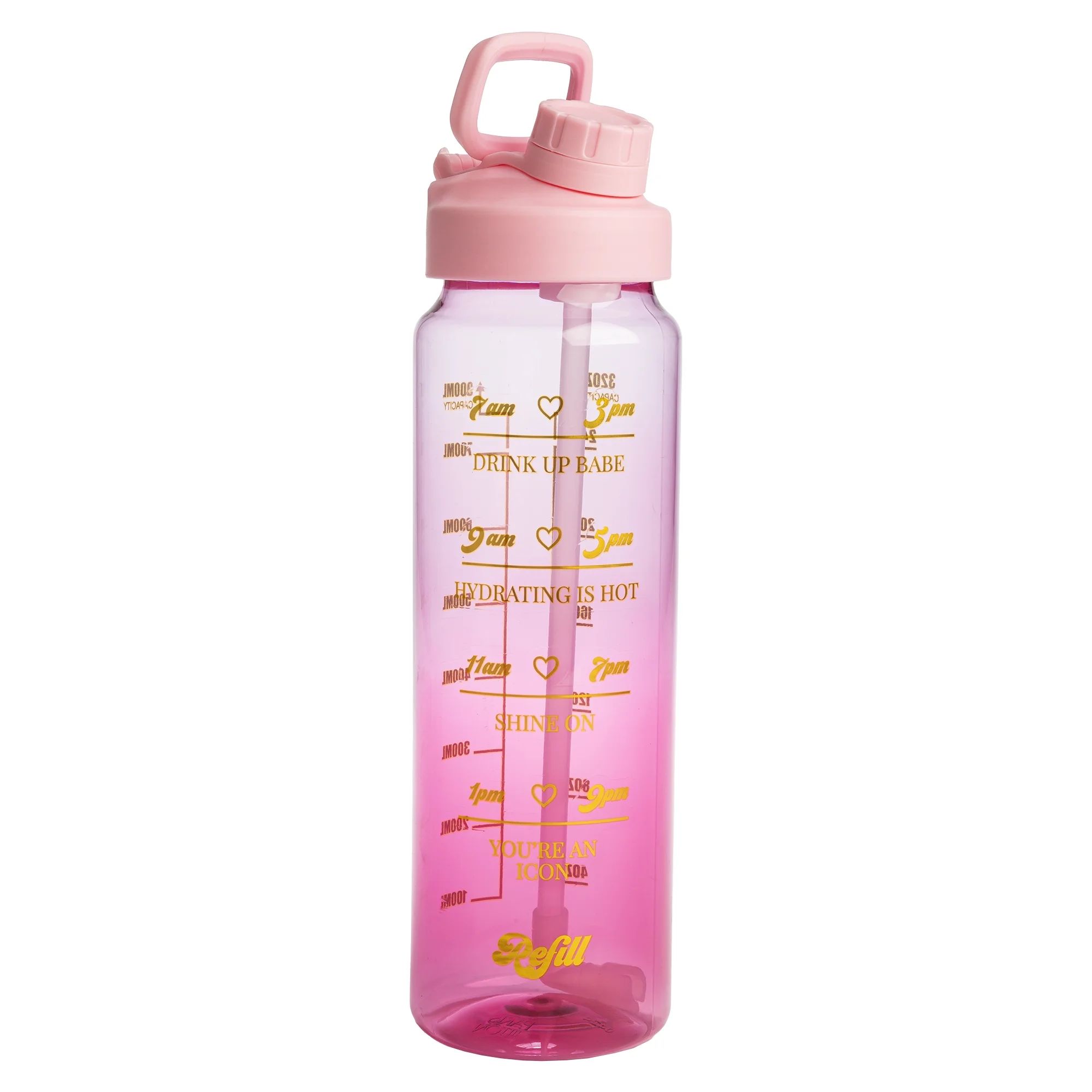 Paris Hilton Motivational Water Bottle with Straw, 32-Ounce, Pink Ombre | Walmart (US)