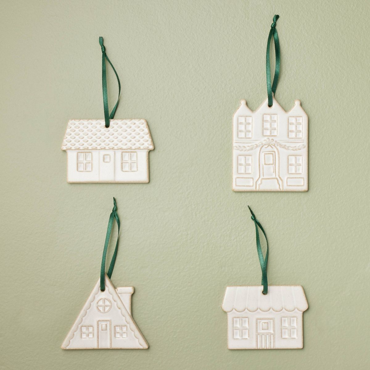 Village House Ceramic Christmas Tree Ornaments (Set of 4) - Hearth & Hand™ with Magnolia | Target