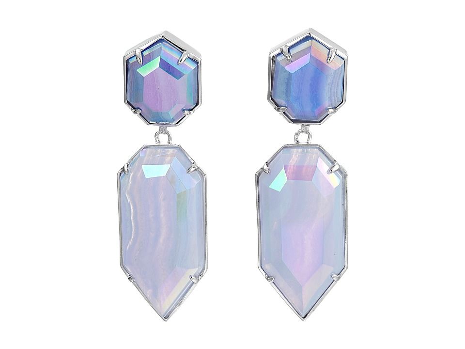 Kendra Scott - Perla Earrings (Rhodium/Iridescent Blue Lace) Earring | Zappos