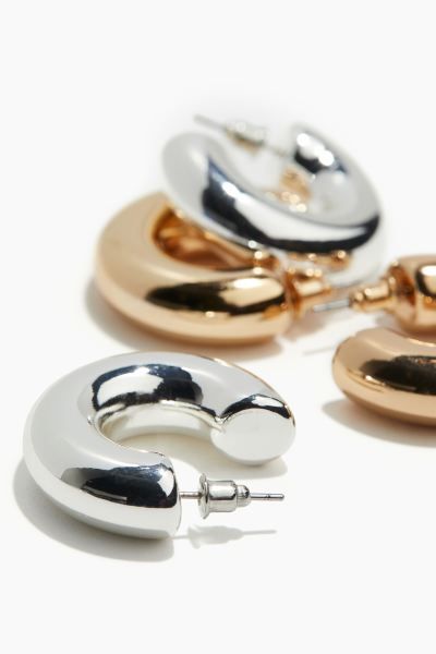 2 Pairs Chunky Hoop Earrings - Silver-colored/gold-colored - Ladies | H&M US | H&M (US + CA)