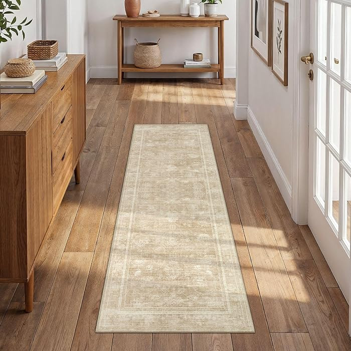 2x6 Machine Washable Runner Rug: Vintage Non Slip Low-Pile Stain-Resistant Hallway Floor Carpet, ... | Amazon (US)