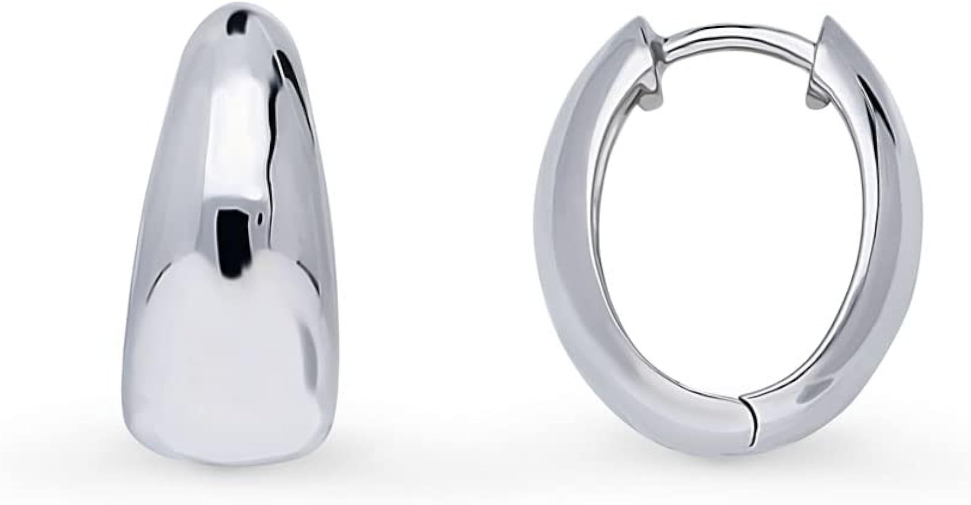 BERRICLE Sterling Silver Oval Dome Medium Fashion Hoop Huggie Earrings for Women, Rhodium Plated ... | Amazon (US)