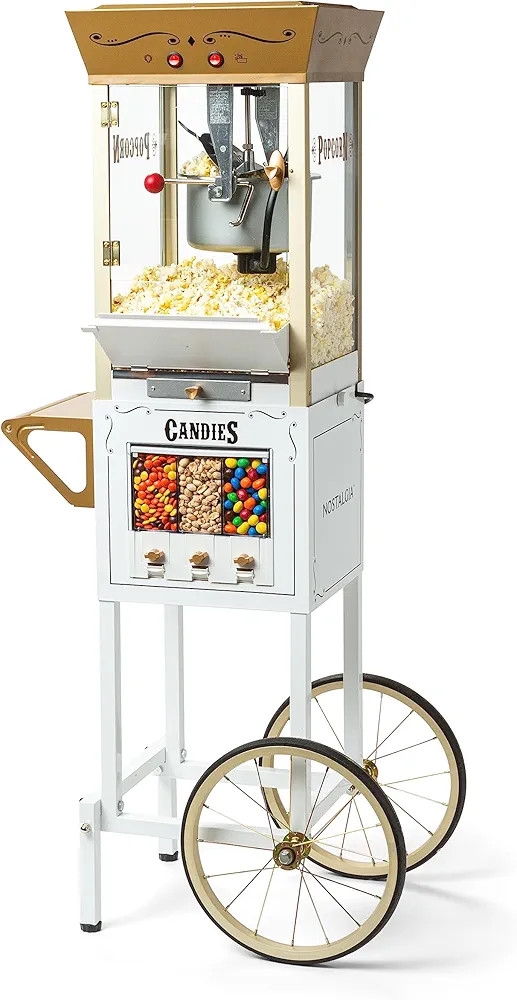 Vintage 8 Ounce Professional Popcorn and Dispensing Cart, Makes Up to 32 Cups, Three Storage Disp... | Amazon (US)