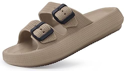 Weweya Men Women EVA Double Buckle Waterproof Pillow Slipper Nude Sandal Squishy Foam Rubber Sandal Khaki Women Size 7 7.5 | Amazon (US)