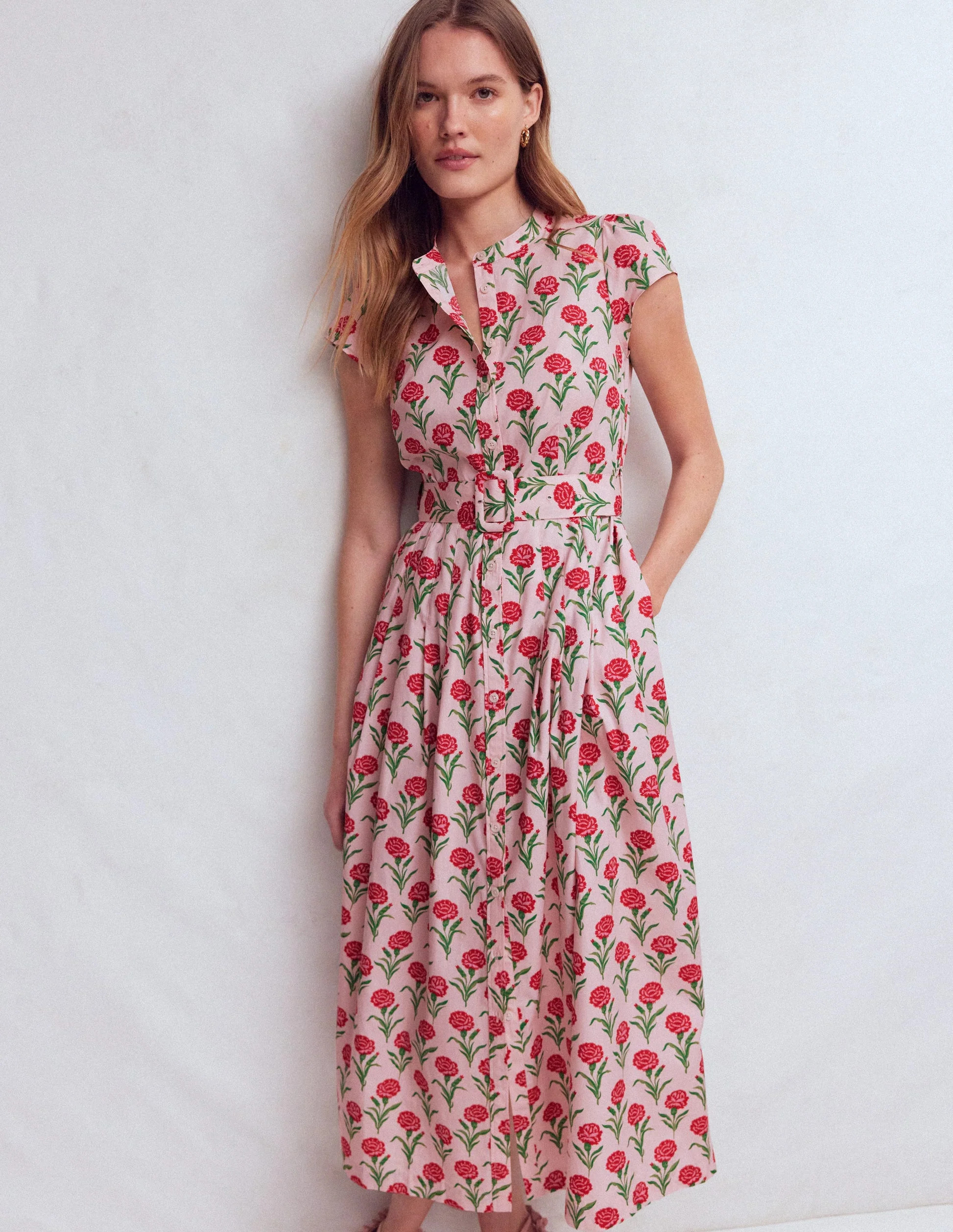 Arabella Cotton Maxi Dress-Pink Carnation Stem | Boden (US)