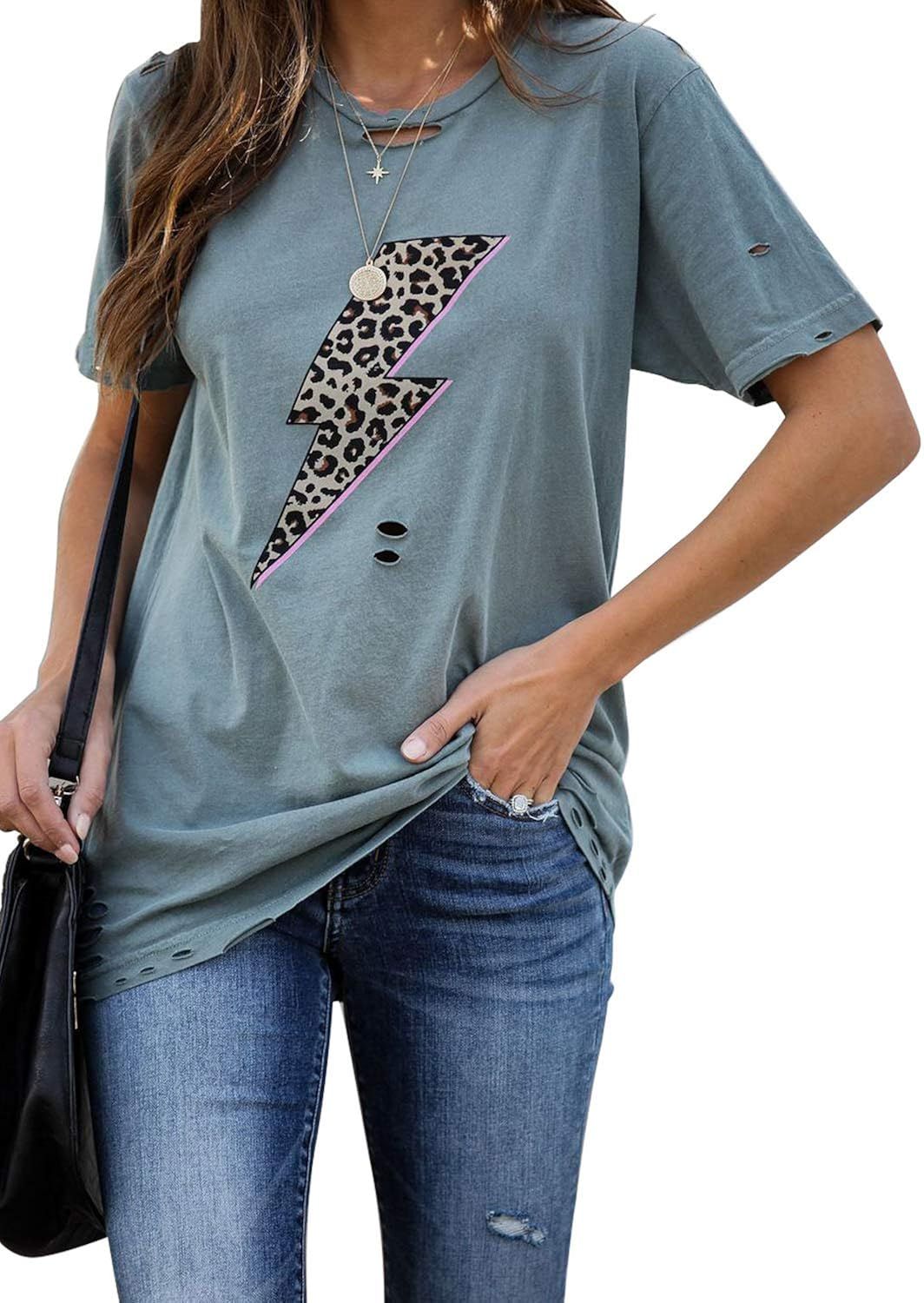 Womens Summer Loose Crewneck Short Sleeve Tops Graphic Print Shirts S-XXL | Amazon (US)
