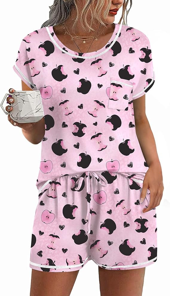 Ekouaer Womens Pajama Sets 2 Piece Soft Short Sleeve Top and Shorts Sleepwear Round Neck Pjs Loun... | Amazon (US)