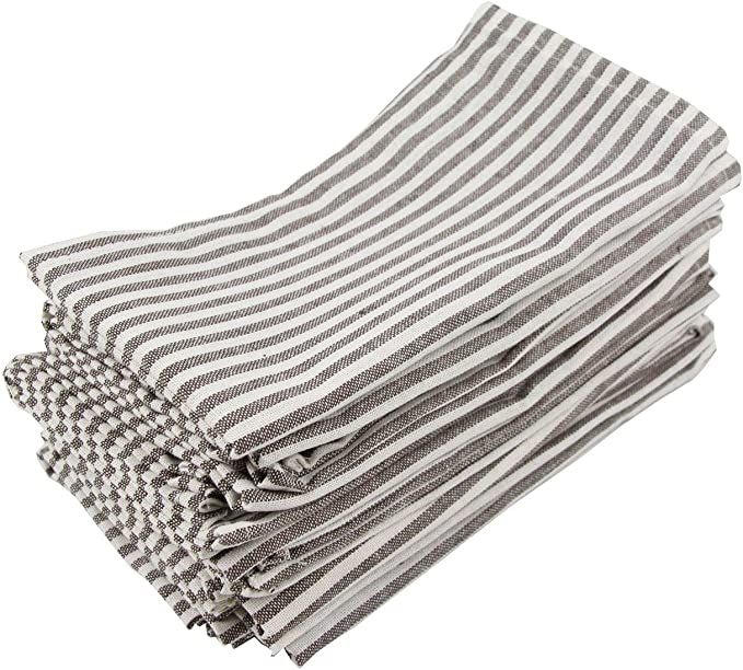 INFEI Soft Plain Striped Linen Cotton Dinner Cloth Napkins - Set of 12 (17 x 17 inches) - for Eve... | Amazon (US)