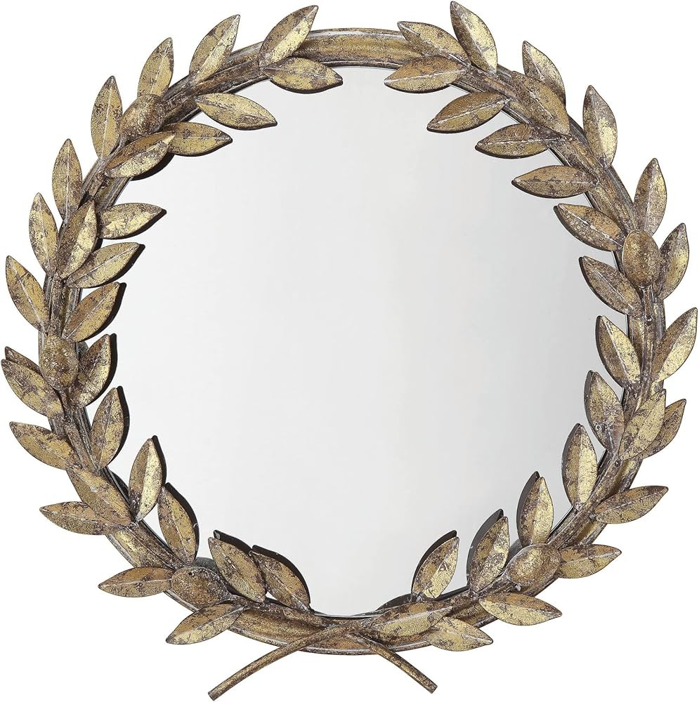 Creative Co-Op Round Antique Gold Metal Laurel Wreath Wall Mirror | Amazon (US)