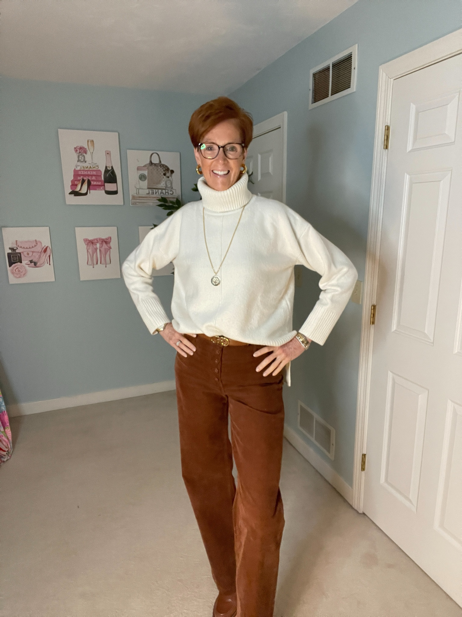 A classic everyday work from home outfit in a cozy cream turtleneck sweater and deep orange corduroy pants.

Over 50 fashion, tall fashion, workwear, everyday, timeless, Classic Outfits, fashion for women over 50, tall fashion, smart casual, work outfit, workwear, timeless classic outfits, timeless classic style, classic fashion, jeans, boots, date night outfit

Hi I’m Suzanne from A Tall Drink of Style - I am 6’1”. I have a 36” inseam. I wear a medium in most tops, an 8 or a 10 in most bottoms, an 8 in most dresses, and a size 9 shoe. 

#LTKworkwear #LTKover40 #LTKfindsunder100